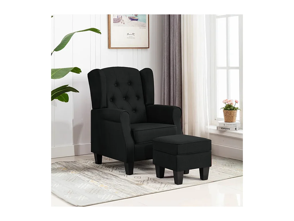 Sillón de salón | Silla de relax con reposapiés de tela negro SHL4697