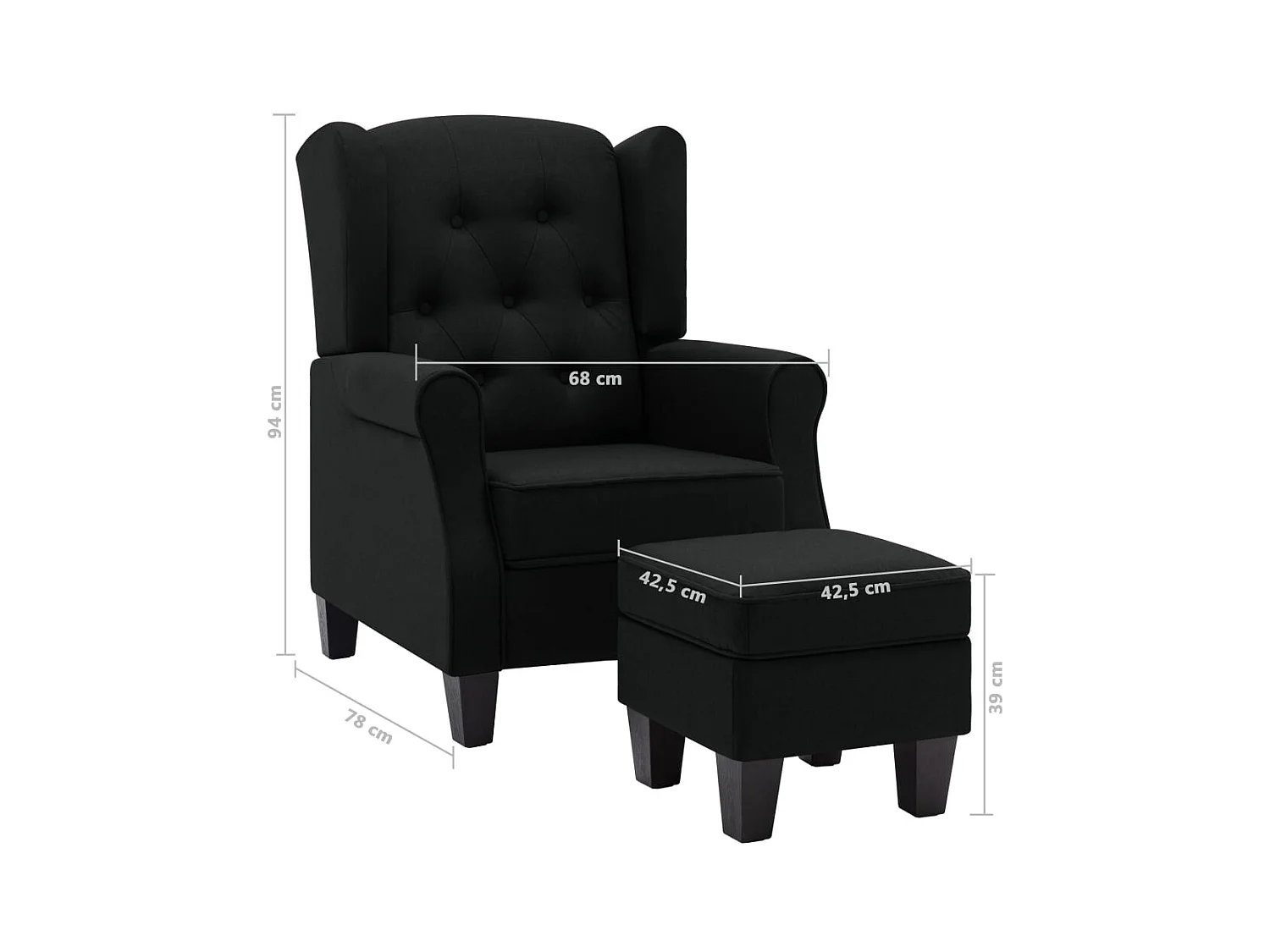 Sillón de salón | Silla de relax con reposapiés de tela negro SHL4697