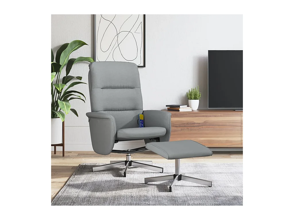 Sillón de relax | Sillón reclinable de masaje con reposapiés tela gris claro SHL7923