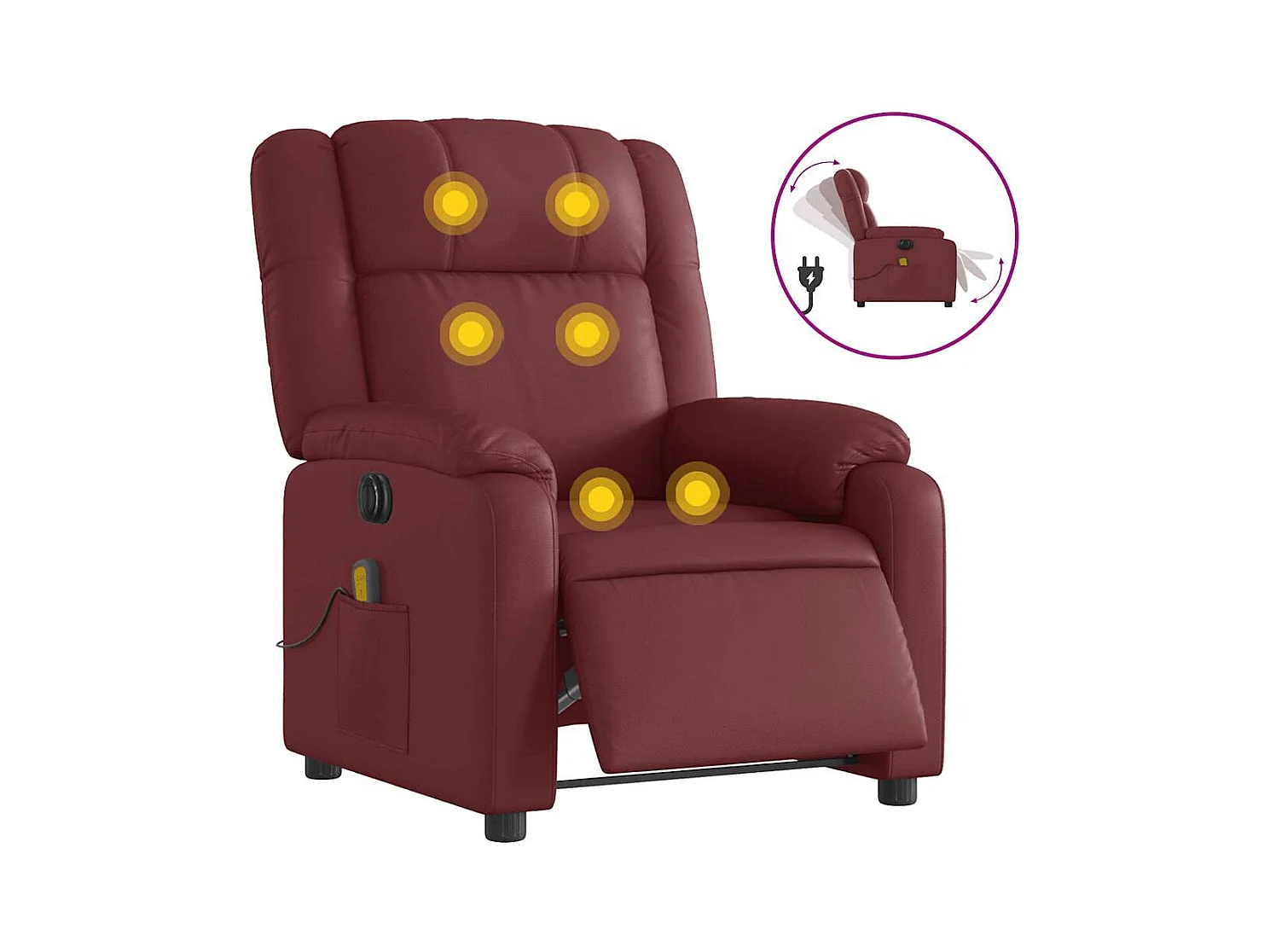 Sillón de salón | Silla | Sillón masaje reclinable eléctrico cuero sintético rojo tinto SHL3596