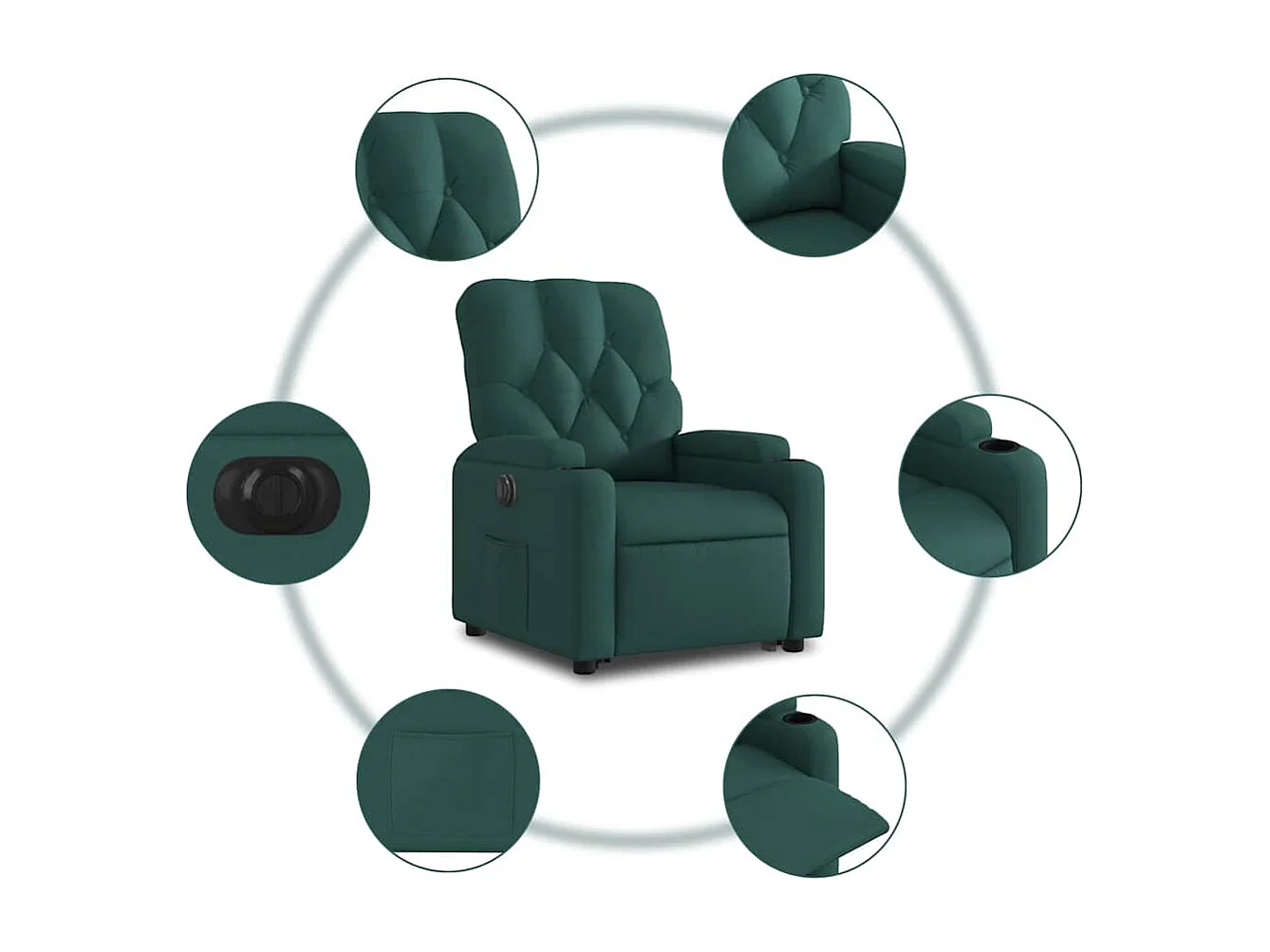 Silla de relax | Sillón eléctrico reclinable elevable de tela verde oscuro SHL5298