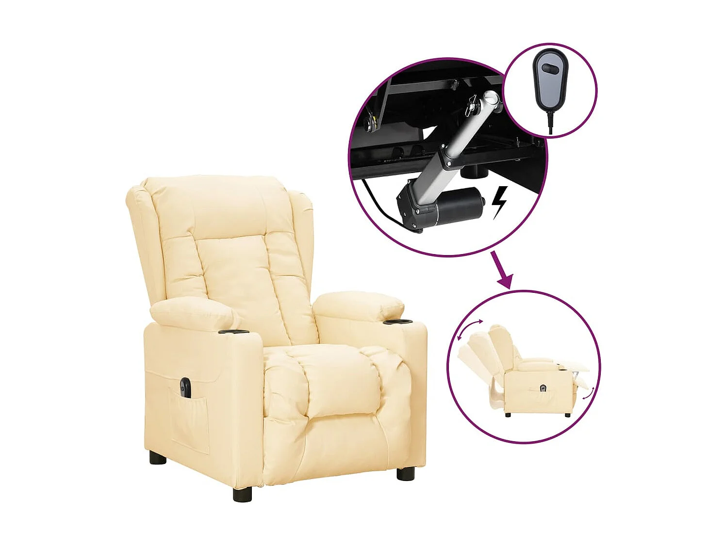 Relaxsessel Elektrisch | Lounge Sessel indoor Creme Kunstleder SHL28660