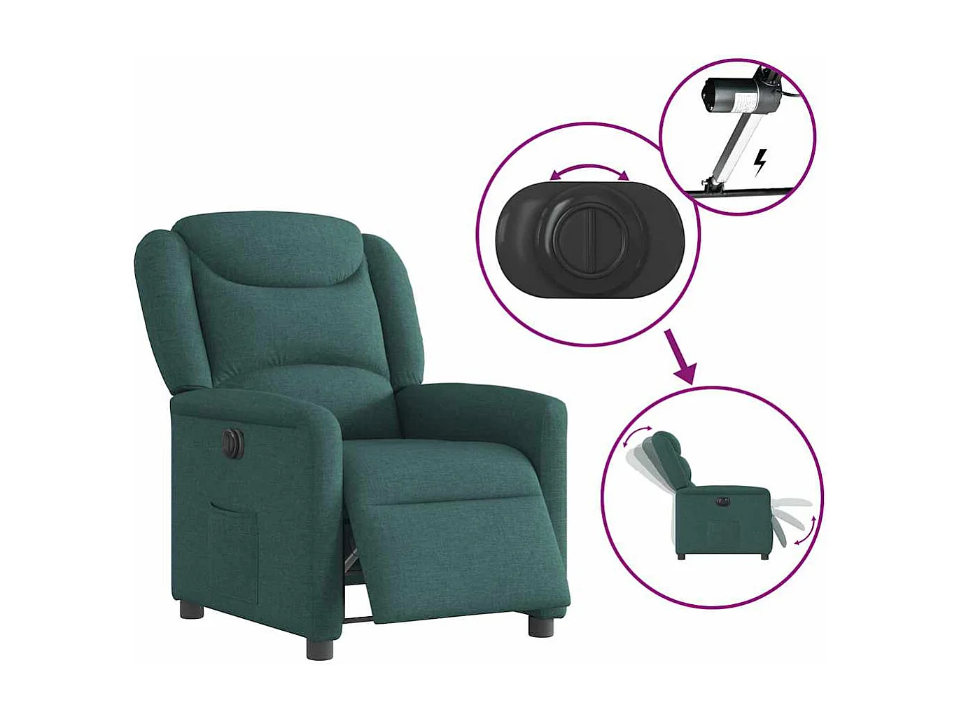 Fauteuil inclinable électrique-Chaise de relax-Fauteuil TV Vert foncé Tissu SHL1535