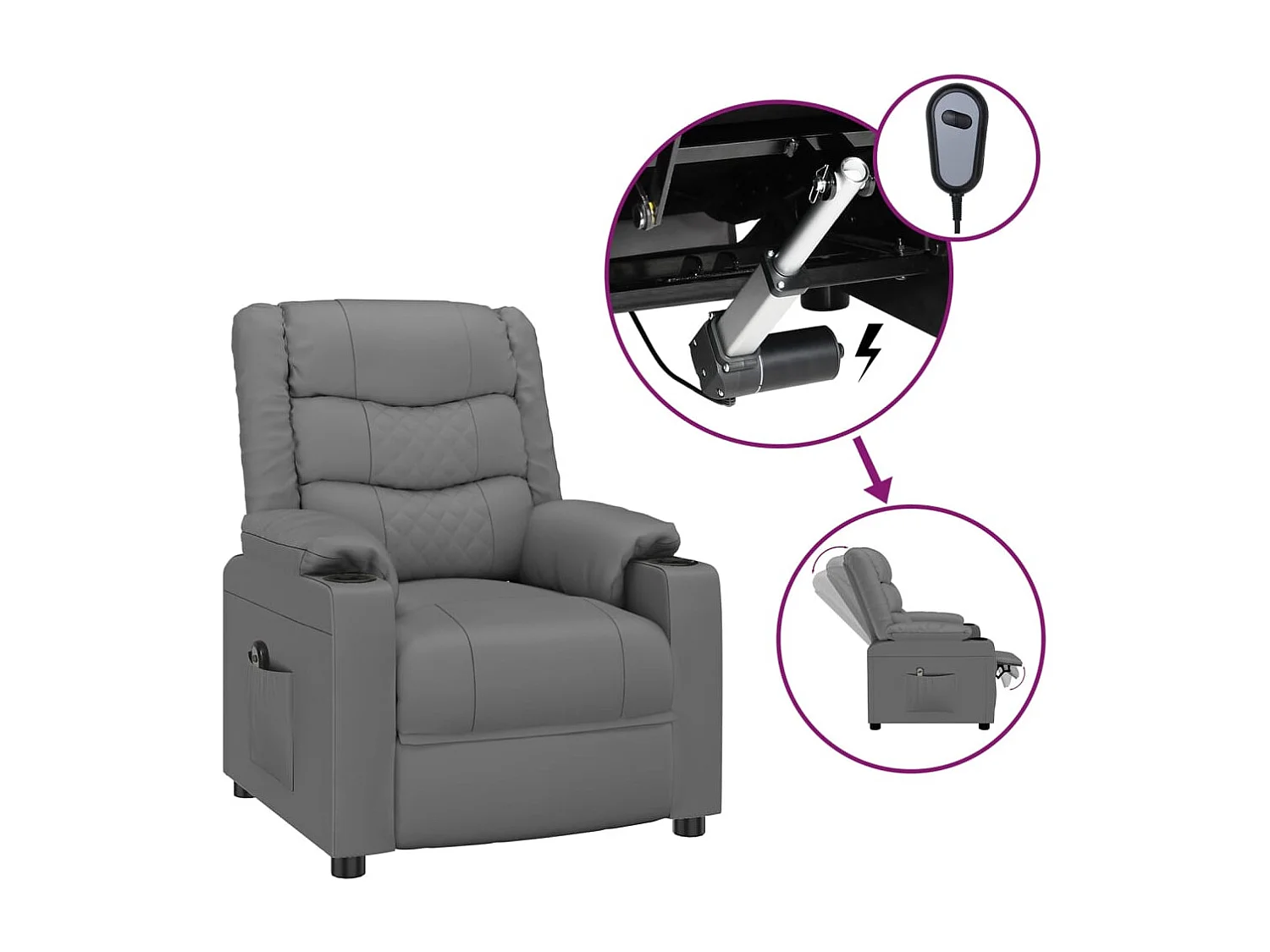 Relaxstoel | Fauteuil verstelbaar elektrisch kunstleer grijs