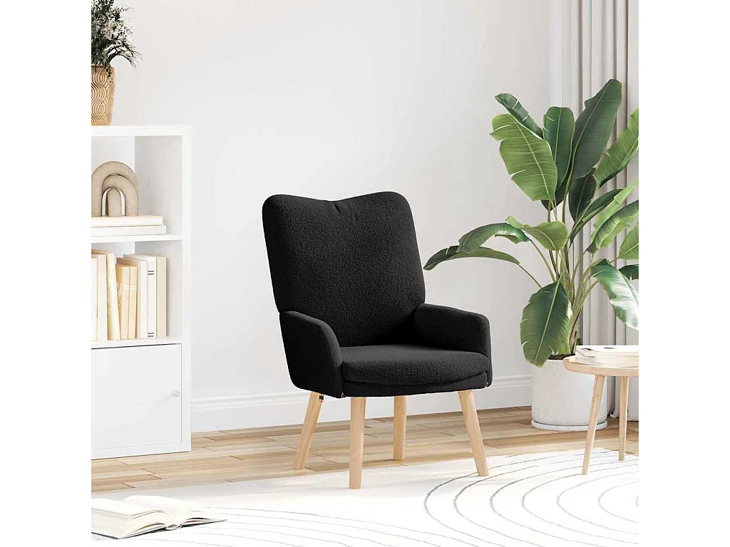 Relaxsessel | Lounge Sessel für Wohnzimmer Schwarz 63x67x94 cm Sherpa-Stoff SHL4381