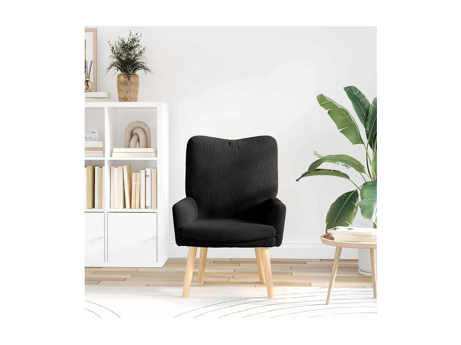 Relaxsessel | Lounge Sessel für Wohnzimmer Schwarz 63x67x94 cm Sherpa-Stoff SHL4381