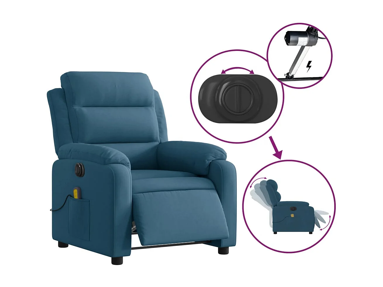 Sillón de relax | Sillón reclinable de masaje eléctrico terciopelo azul SHL2813