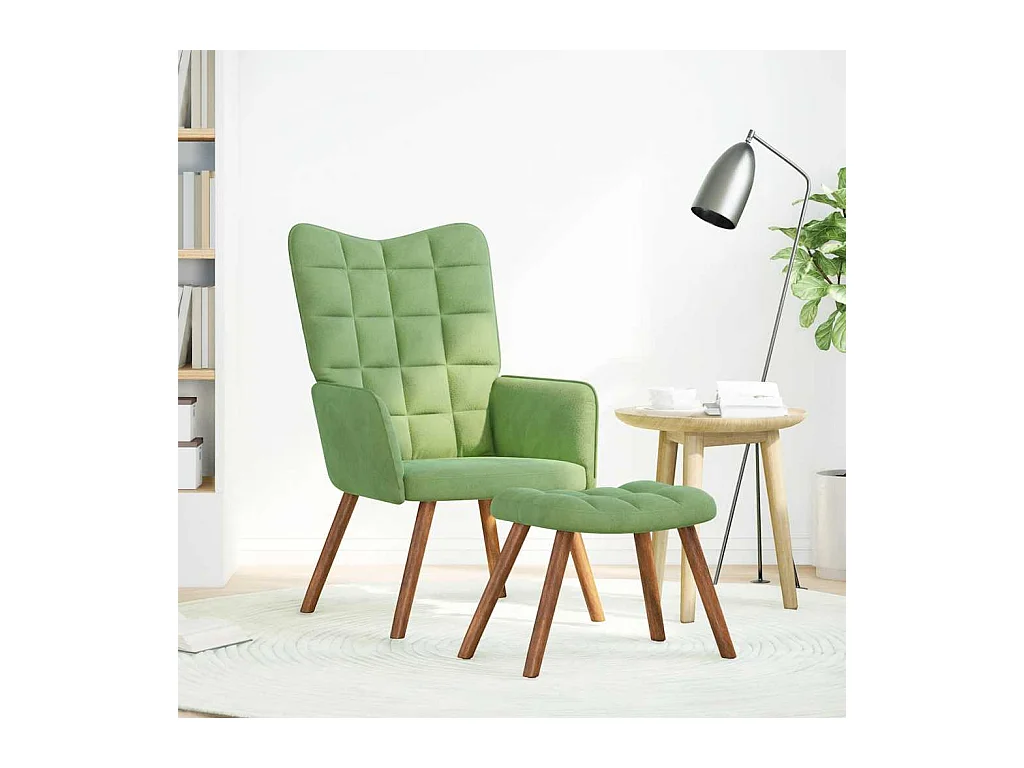 Sillón de relax | Silla de relax con reposapiés terciopelo verde claro SHL8645