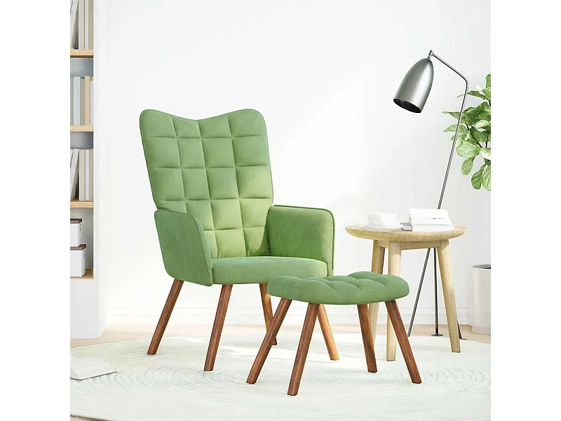 Relaxstoel | Fauteuil met voetenbank fluweel lichtgroen