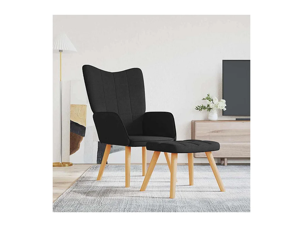 Chaise de relaxation moderne avec tabouret-Fauteuil de Salon Noir Tissu SHL3743
