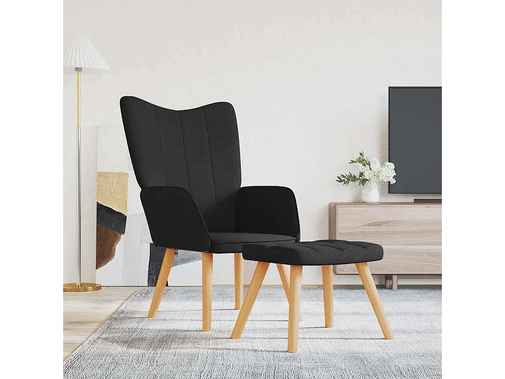 Chaise de relaxation moderne avec tabouret-Fauteuil de Salon Noir Tissu SHL3743