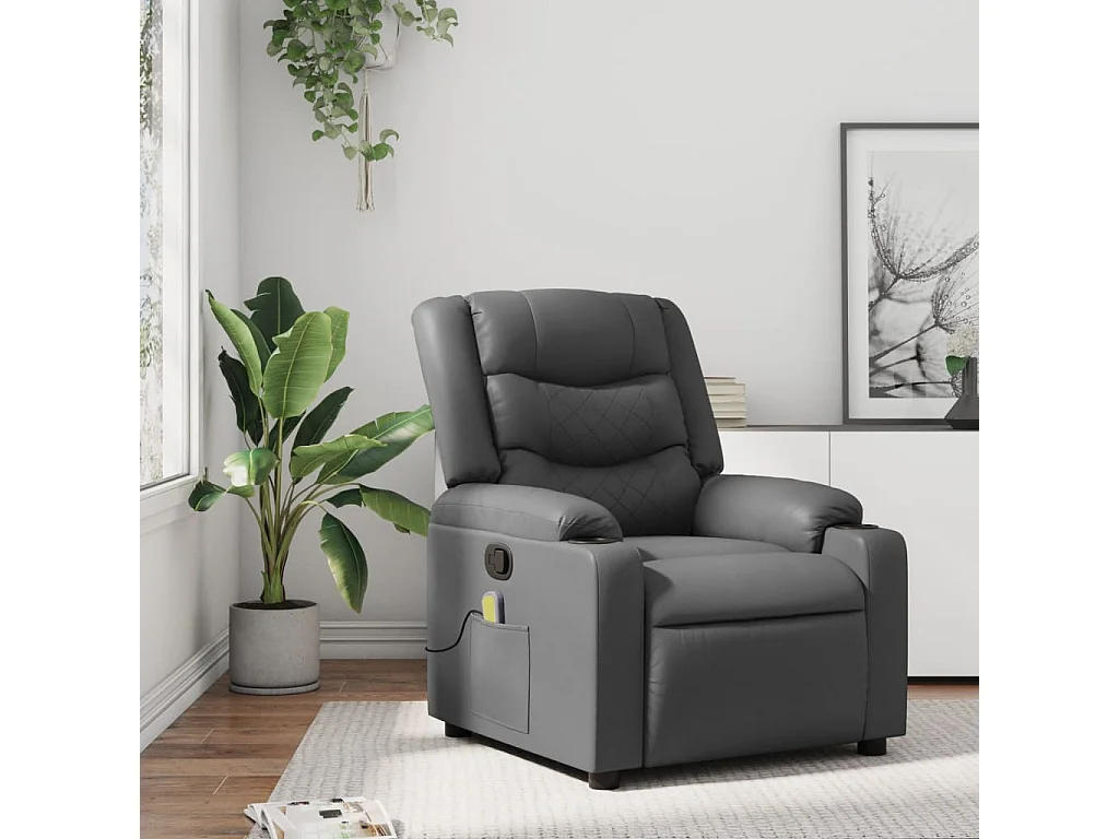 Fauteuil inclinable-Chaise de relax-Fauteuil de Massage gris similicuir SHL2272