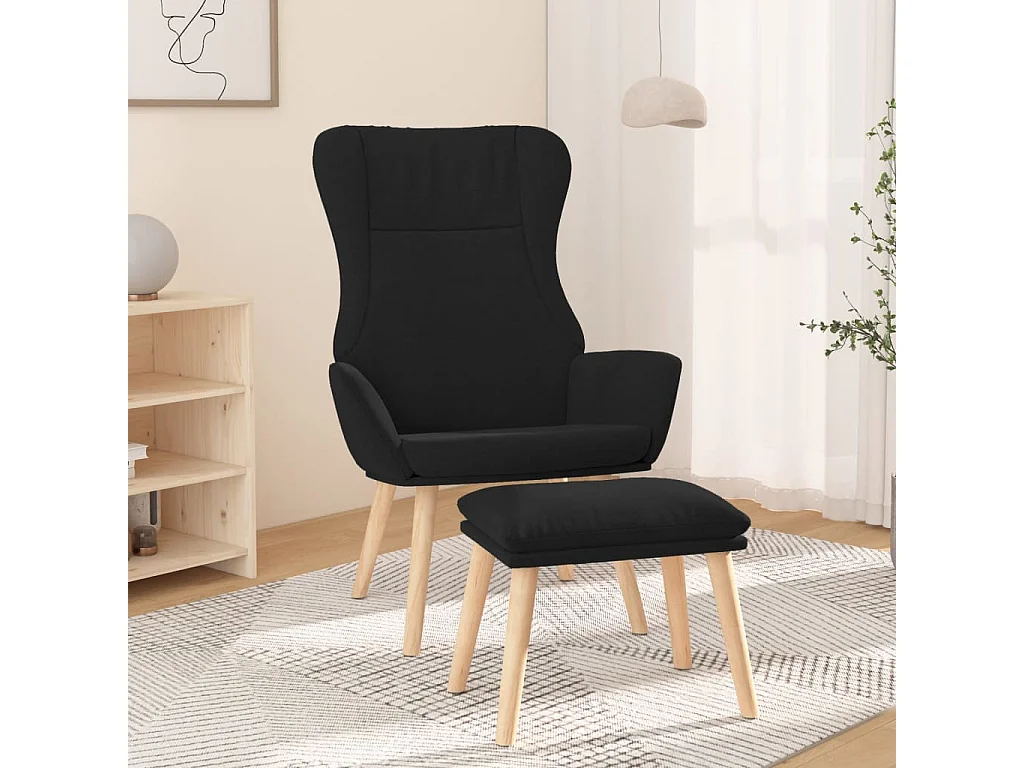 Fauteuil de relaxation Scandinave avec repose-pied Noir Tissu SHL1981