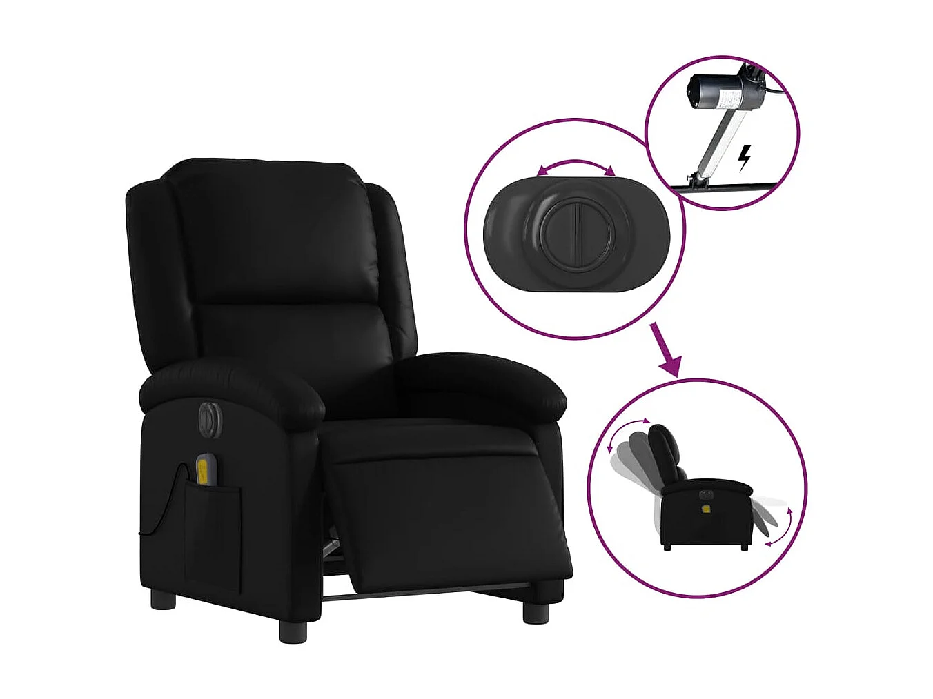 Fauteuil inclinable électrique-Fauteuil de massage pour Salon noir similicuir SHL1301