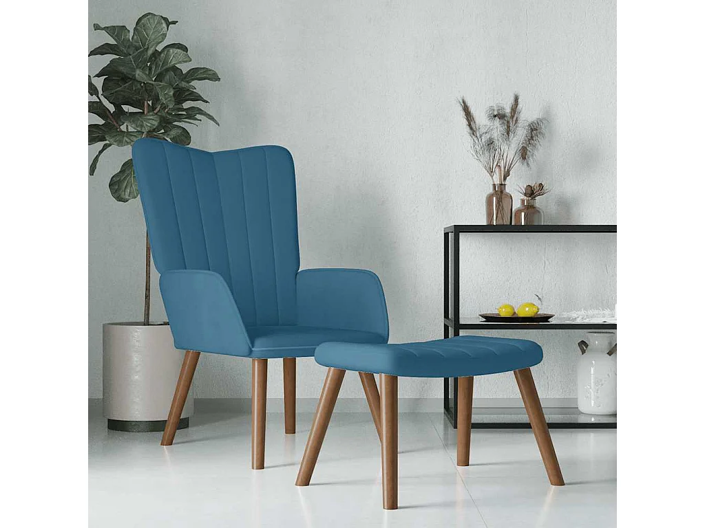Fauteuil de relaxation moderne avec repose-pied Bleu Velours SHL1174
