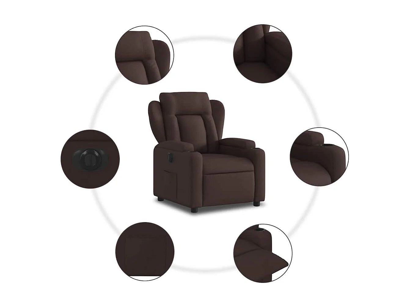 Fauteuil inclinable électrique-Chaise de relax-Fauteuil salon Marron foncé Tissu SHL4346