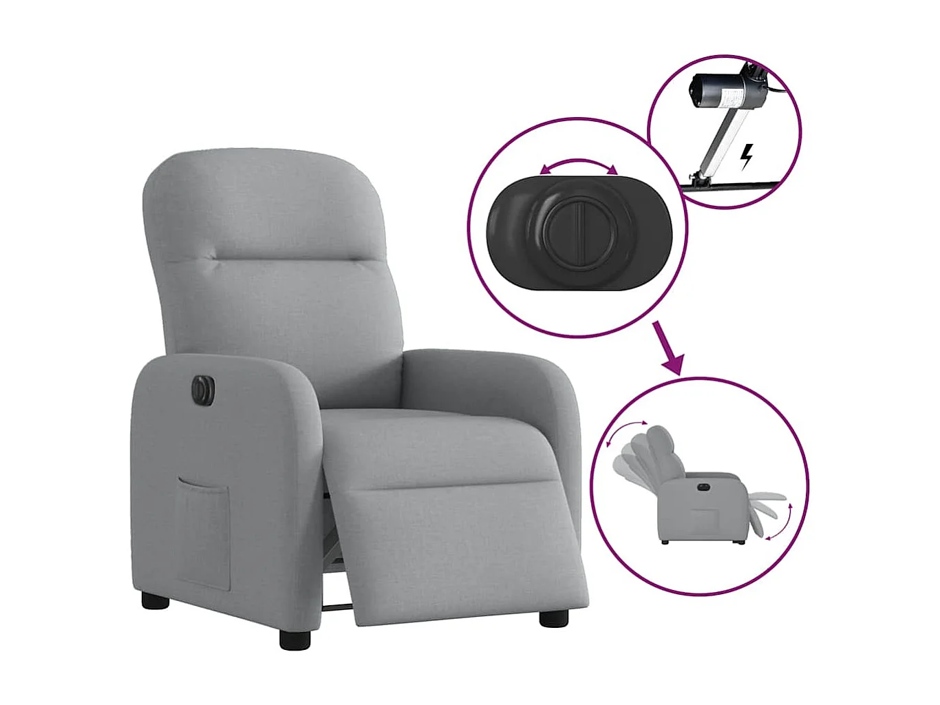 Fauteuil inclinable électrique-Chaise de relax-Fauteuil TV Gris clair Tissu SHL5029