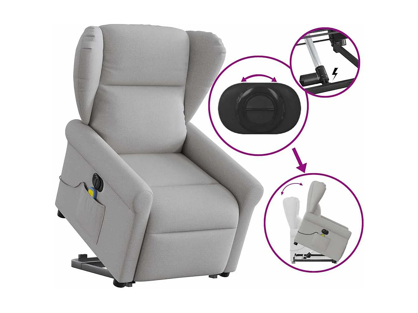 Fauteuil inclinable électrique-Chaise de relax-Fauteuil de Massage gris nuage tissu SHL5260