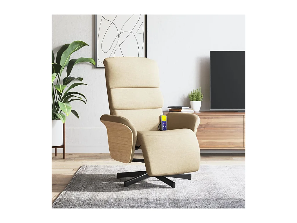 Sillón de relax | Sillón reclinable con reposapiés tela color crema SHL9871