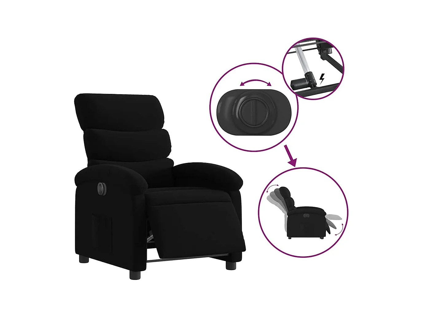 Sillón de relax | Silla | Sillón reclinable eléctrico de tela negro SHL4711