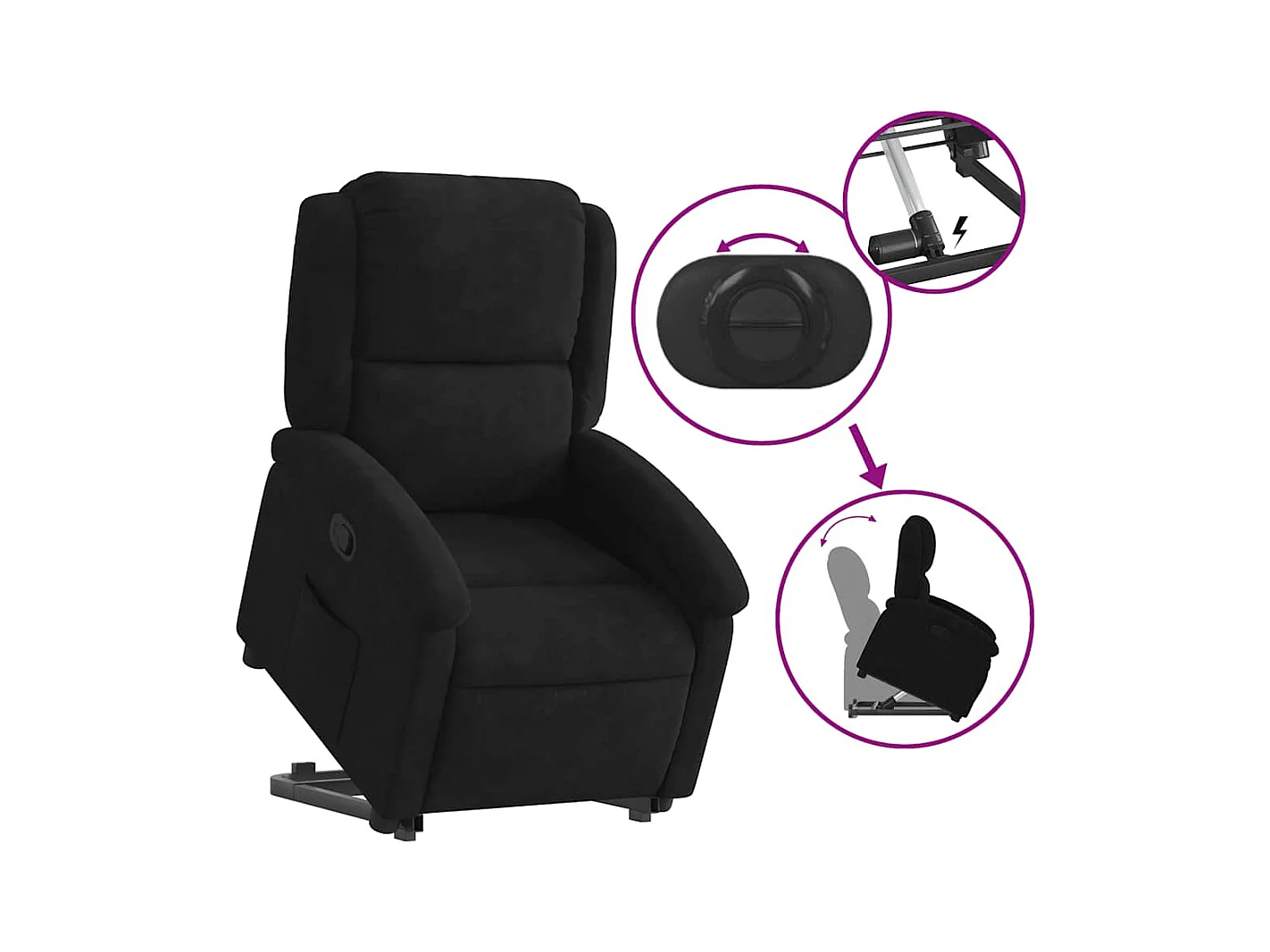 Sillón de relax | Silla | Sillón reclinable elevable terciopelo negro SHL3950