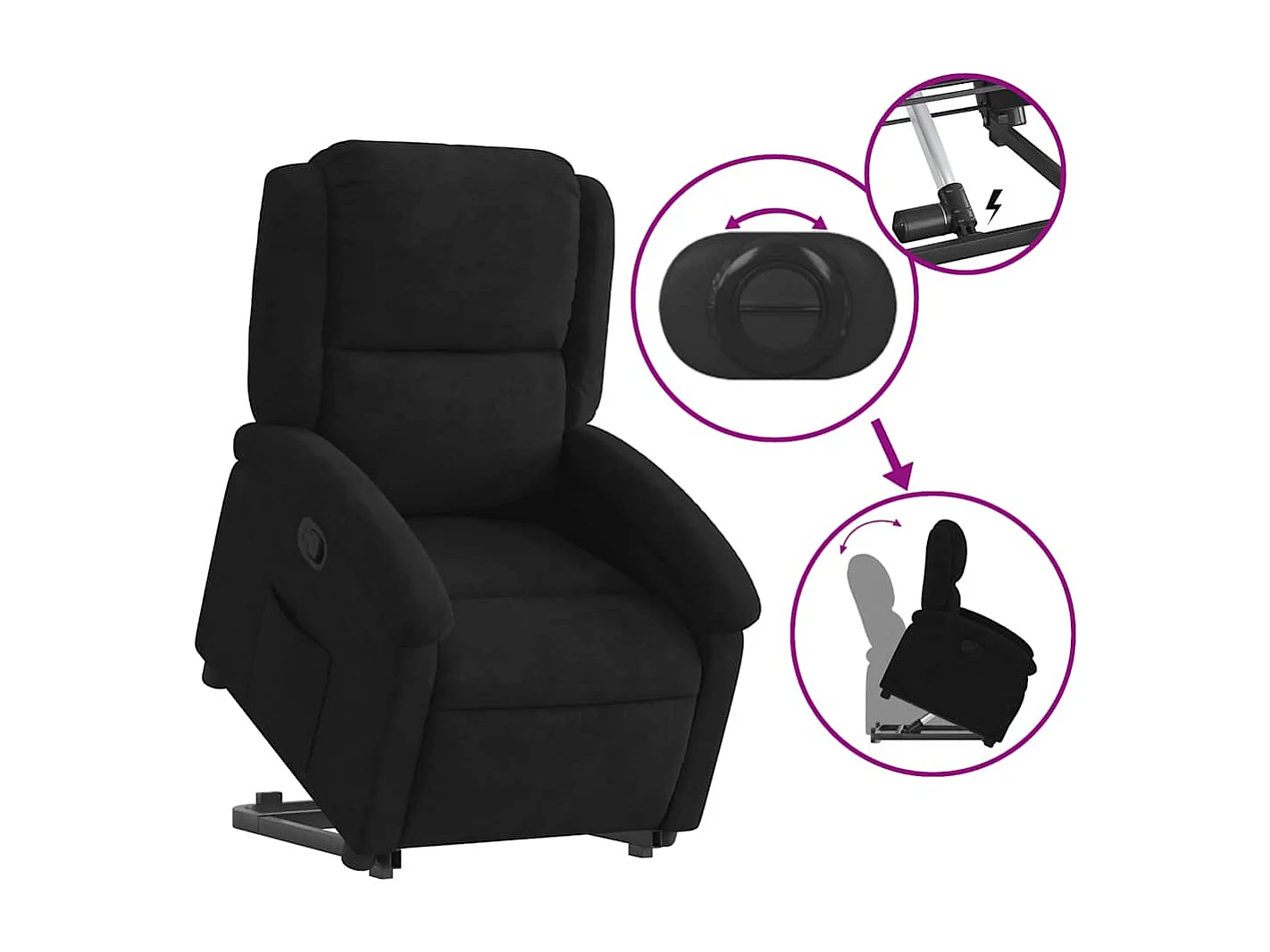 Sillón de relax | Silla | Sillón reclinable elevable terciopelo negro SHL3950