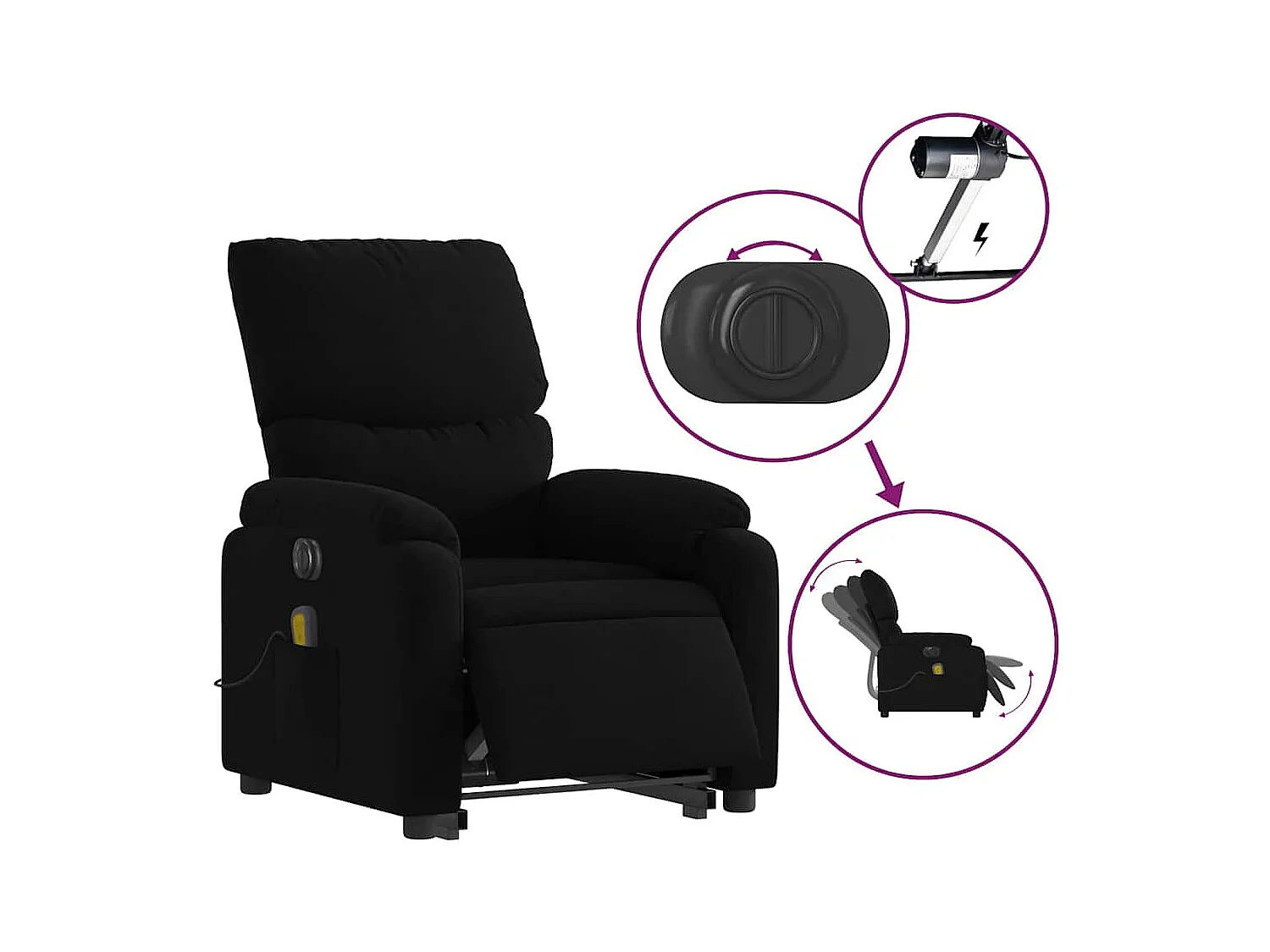 Sillón de salón | Silla | Sillón de masaje eléctrico reclinable elevable tela negro SHL5312