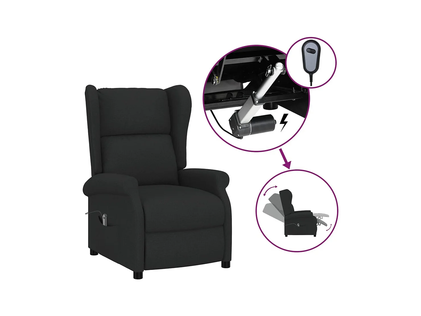 Fauteuil inclinable électrique-Chaise de relax à oreilles noir tissu SHL4498