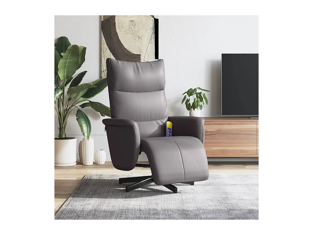 Sillón de relax | Sillón reclinable de masaje con reposapiés cuero sintético gris SHL4938