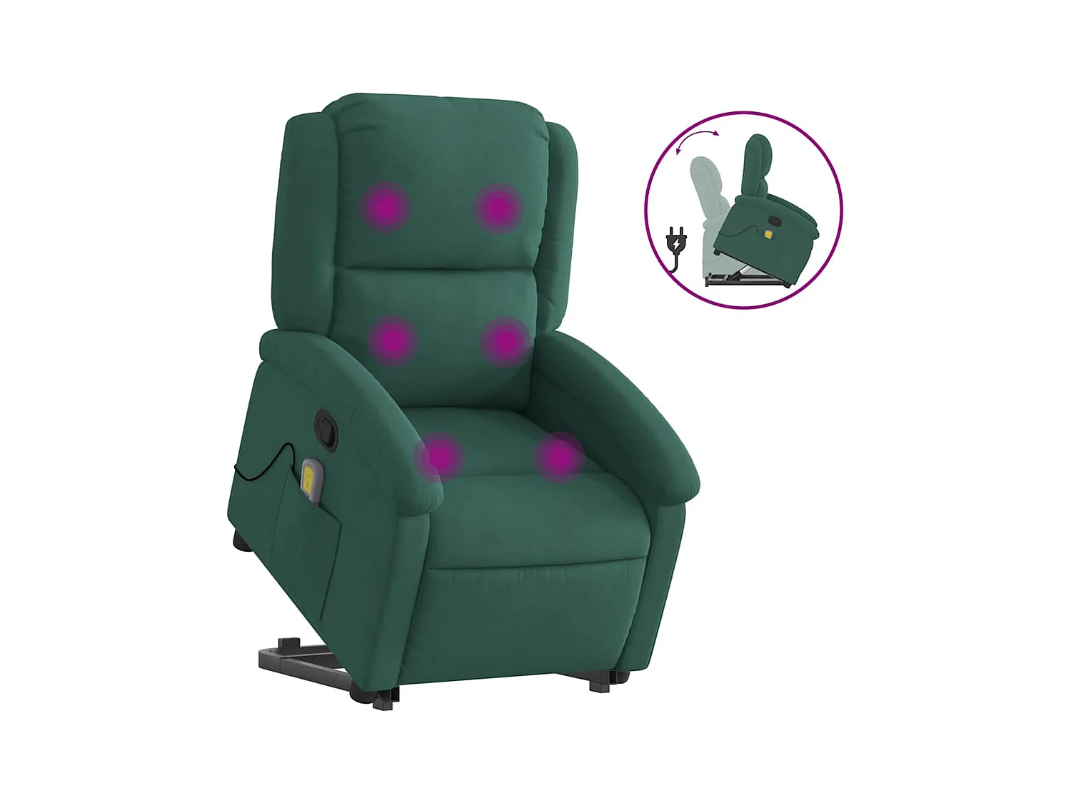 Poltrona elevatória de massagens veludo verde-escuro SHL74202