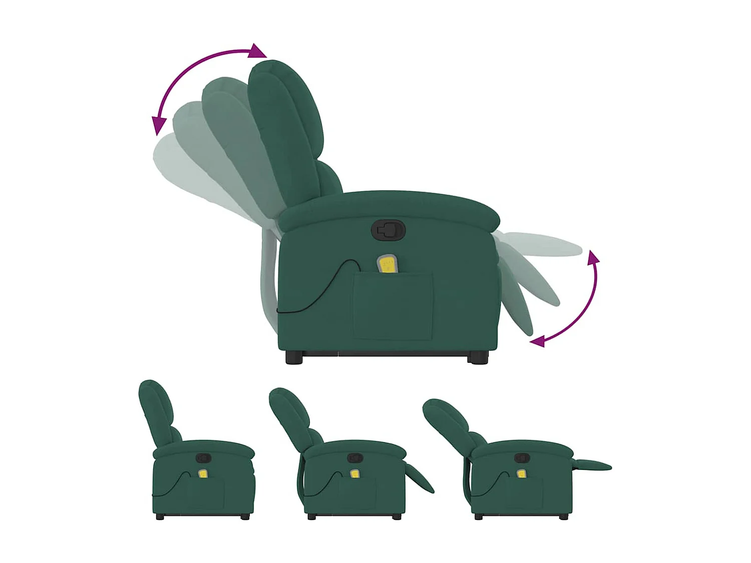 Poltrona elevatória de massagens veludo verde-escuro SHL74202