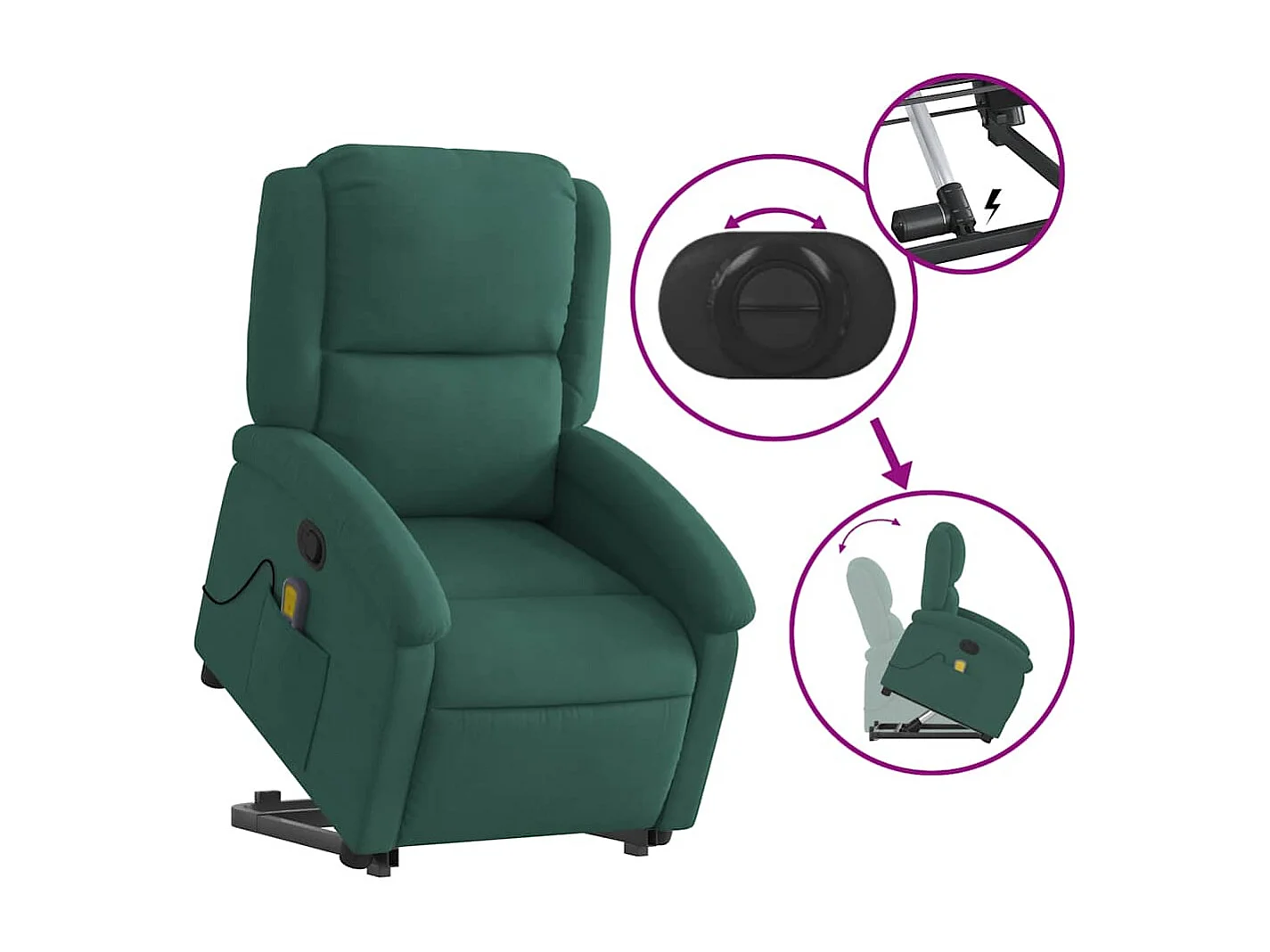 Sillón de relax | Sillón reclinable de masaje elevable terciopelo verde oscuro SHL6617