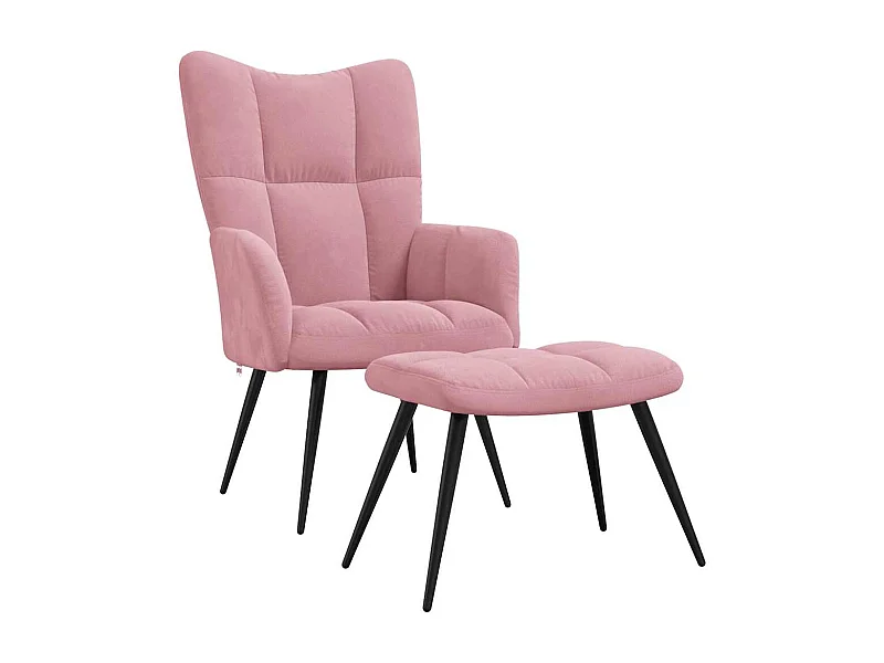 Sillón de relax | Silla de relax con taburete terciopelo rosa SHL4467
