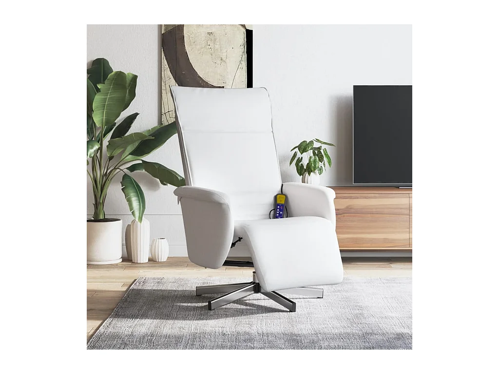 Sillón de relax | Sillón reclinable masaje con reposapiés cuero sintético blanco SHL7156
