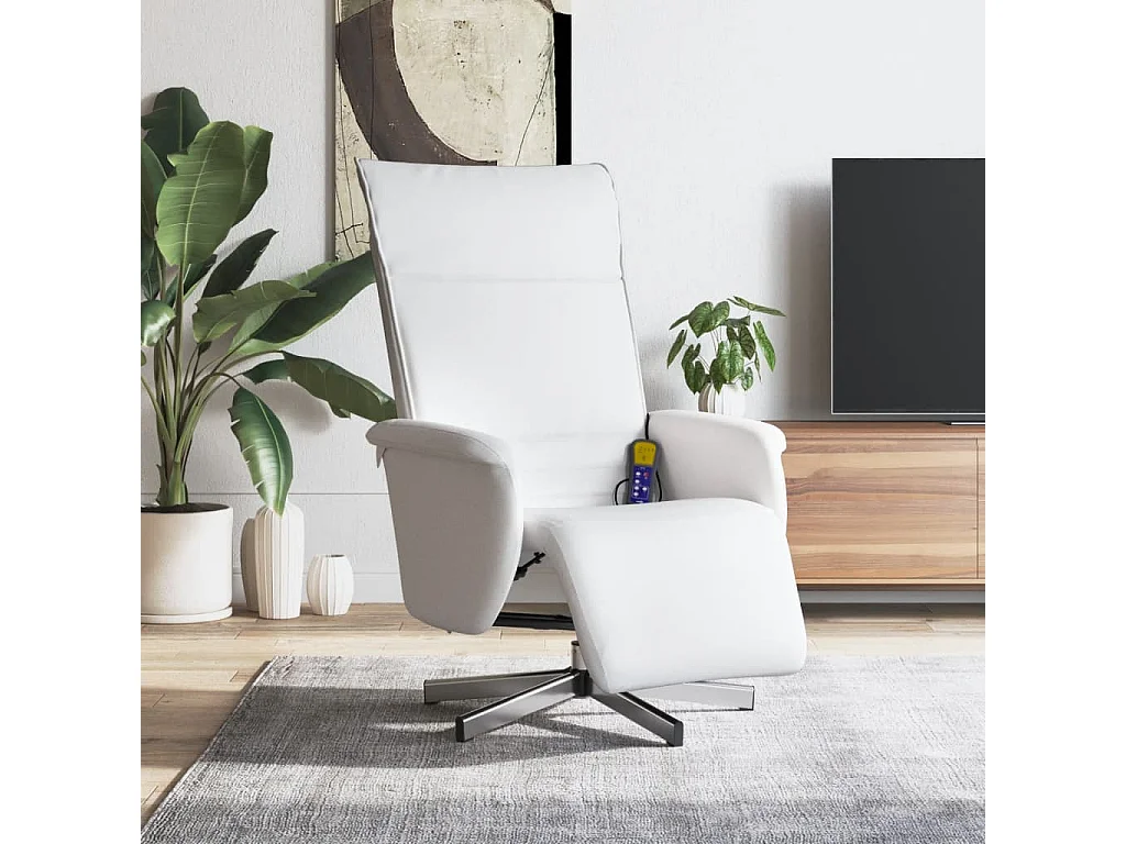 Massagesessel | Relaxsessel mit Fußteil Weiß Kunstleder SHL40203