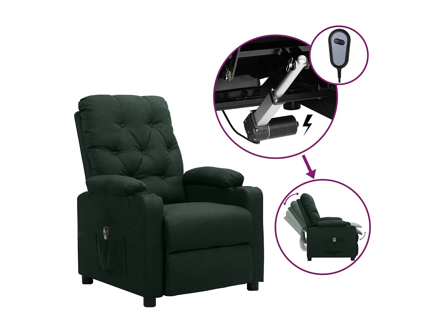 Fauteuil inclinable électrique-Chaise de relax-Fauteuil salon Vert foncé Tissu SHL995