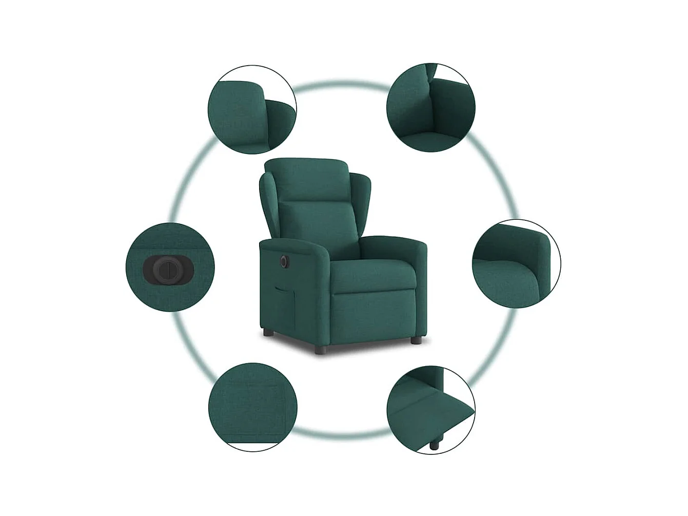 Sillón de relax | Silla | Sillón reclinable eléctrico tela verde oscuro SHL8726