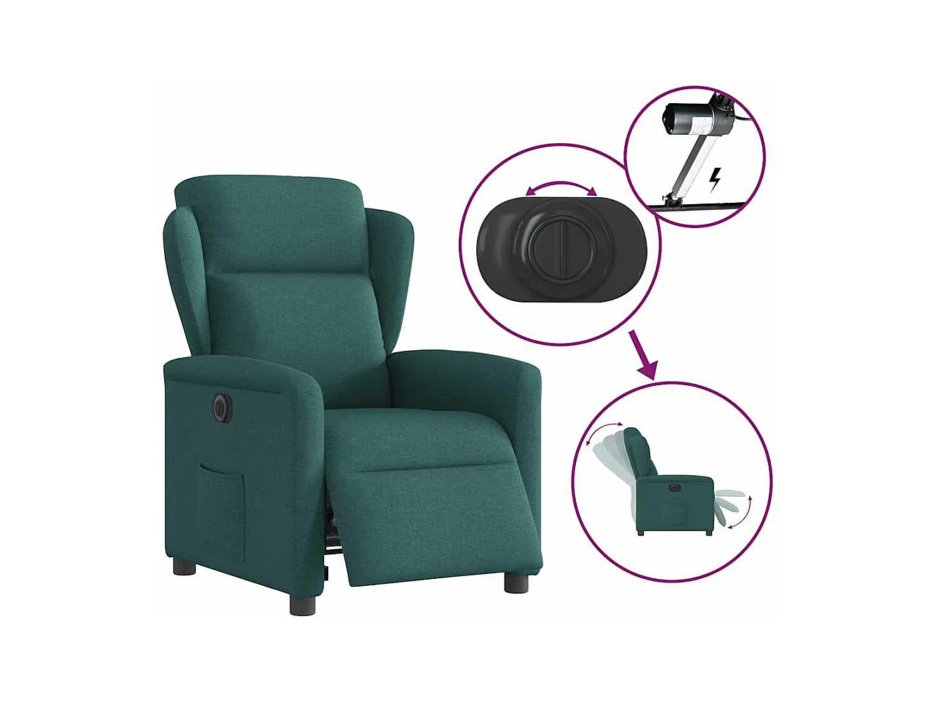 Sillón de relax | Silla | Sillón reclinable eléctrico tela verde oscuro SHL8726