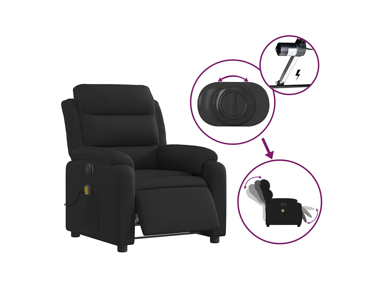 Sillón de relax | Sillón reclinable de masaje eléctrico tela negro SHL3361