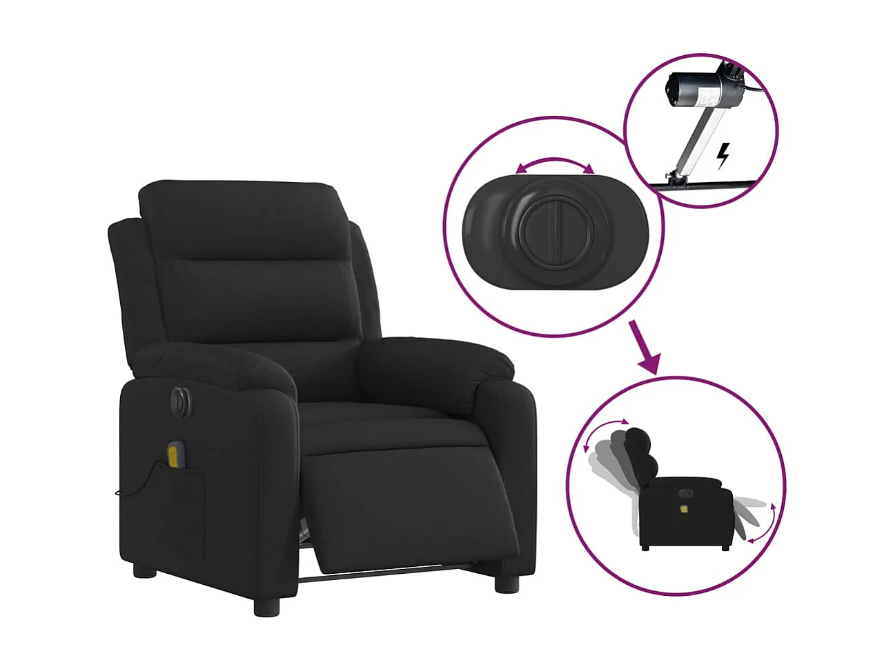 Fauteuil inclinable électrique-Fauteuil de massage pour Salon Noir Tissu SHL5373