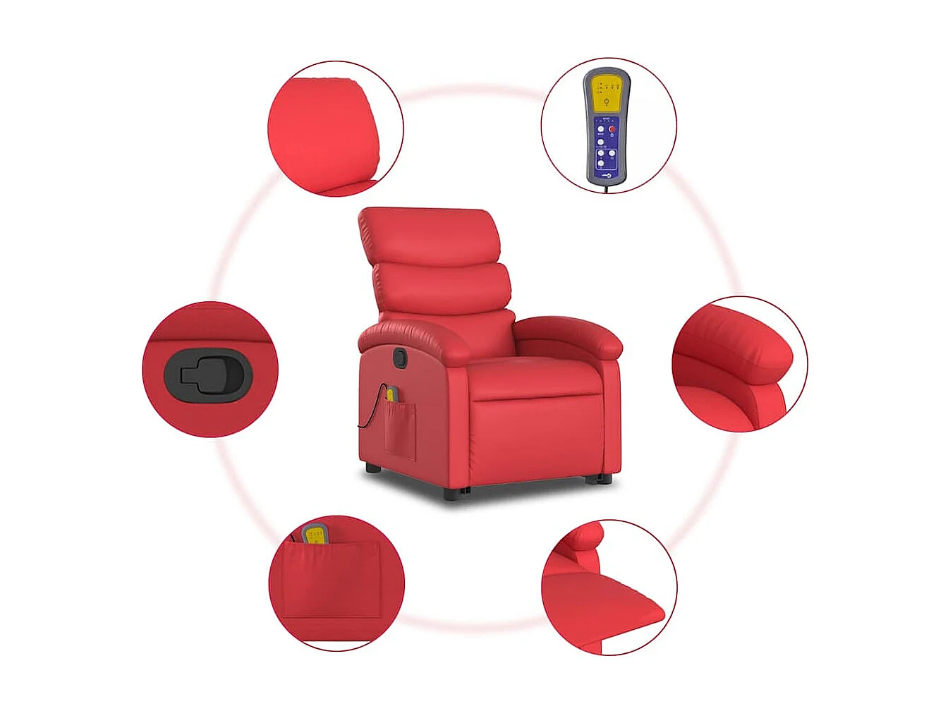 Fauteuil inclinable-Chaise de relax-Fauteuil de Massage Rouge Similicuir SHL4301