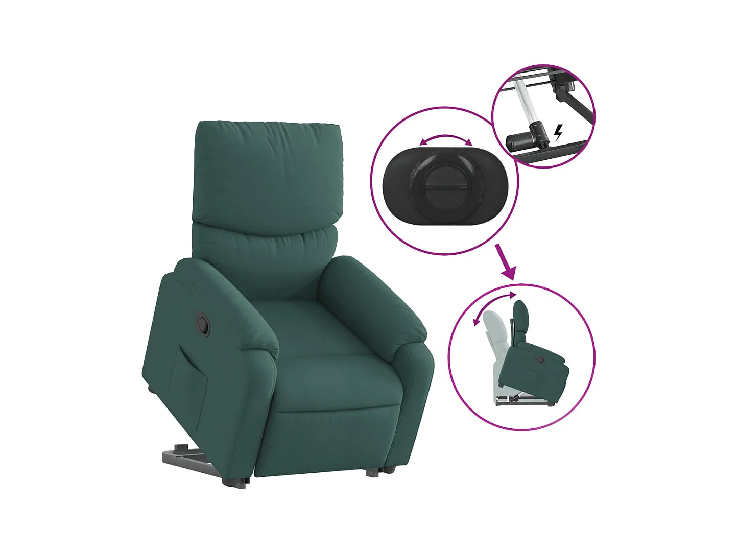Sillón de relax | Silla | Sillón reclinable elevable tela verde oscuro SHL5775
