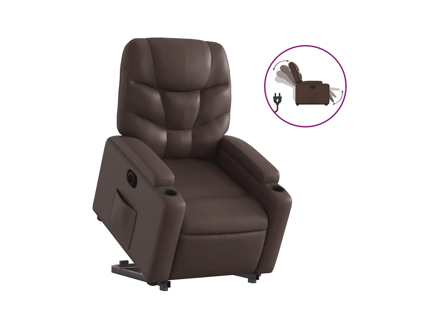 Sillón de relax | Sillón reclinable elevable eléctrico de cuero sintético marrón SHL4723