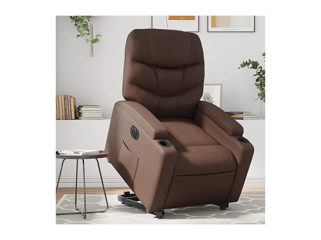 Sillón de relax | Sillón reclinable elevable eléctrico de cuero sintético marrón SHL4723