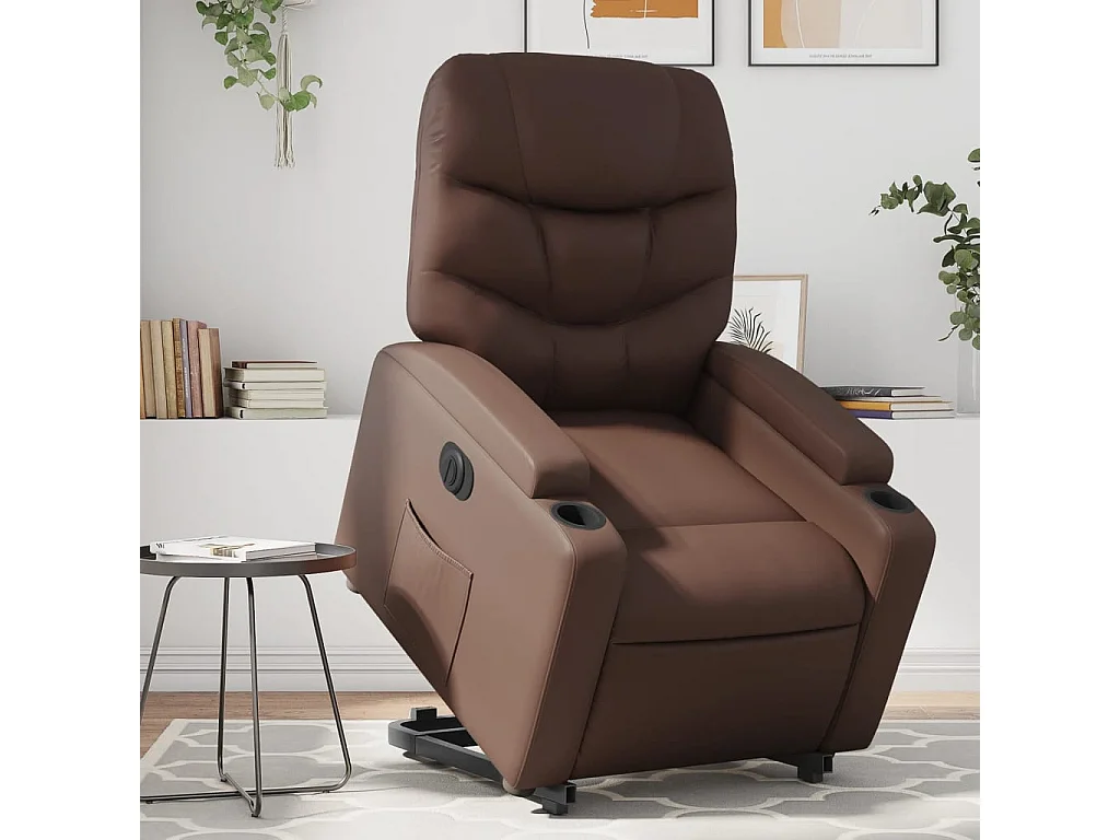 Relaxsessel mit Aufstehhilfe Elektrisch | Lounge Sessel indoor Braun Kunstleder SHL24321