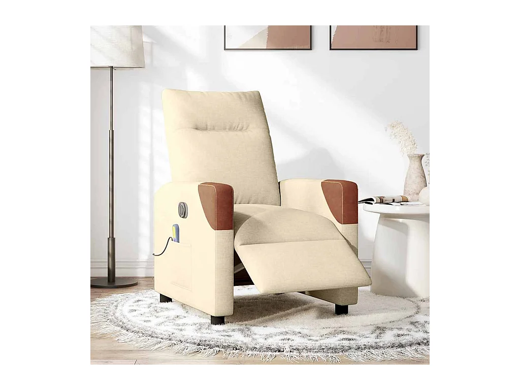 Fauteuil inclinable électrique-Chaise de relax-Fauteuil de Massage crème tissu SHL944
