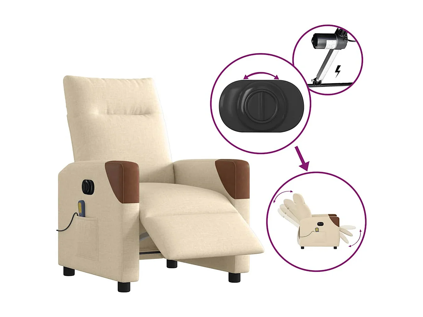 Fauteuil inclinable électrique-Chaise de relax-Fauteuil de Massage crème tissu SHL944