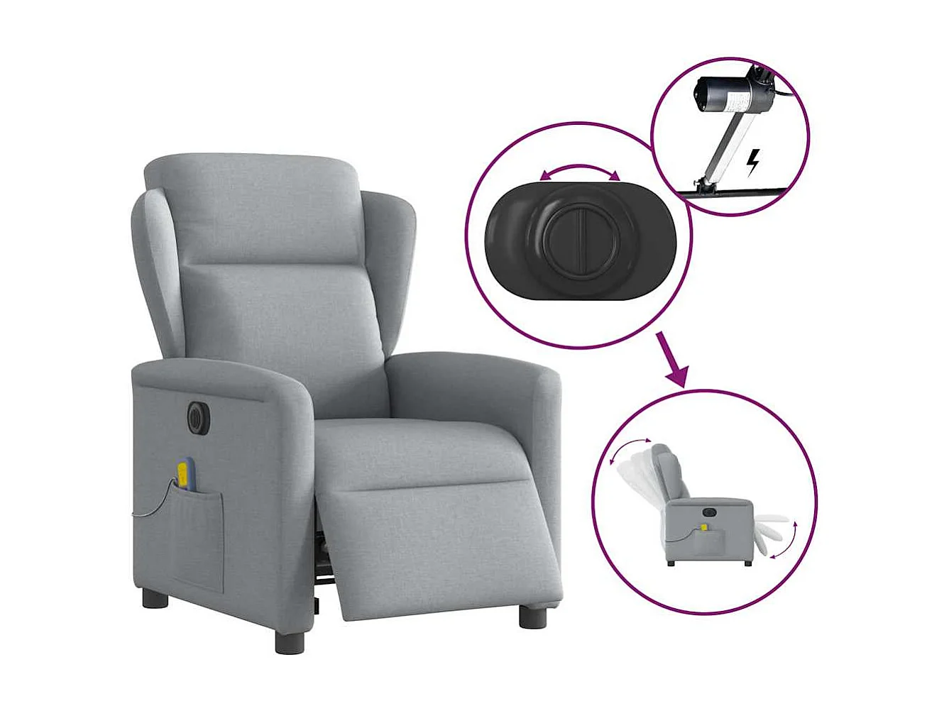 Fauteuil inclinable électrique-Fauteuil de massage de Salon gris clair tissu SHL4154