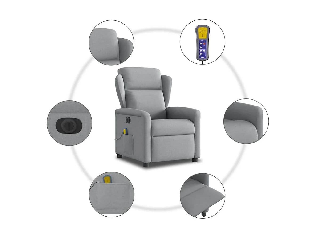 Fauteuil inclinable électrique-Fauteuil de massage de Salon gris clair tissu SHL4154