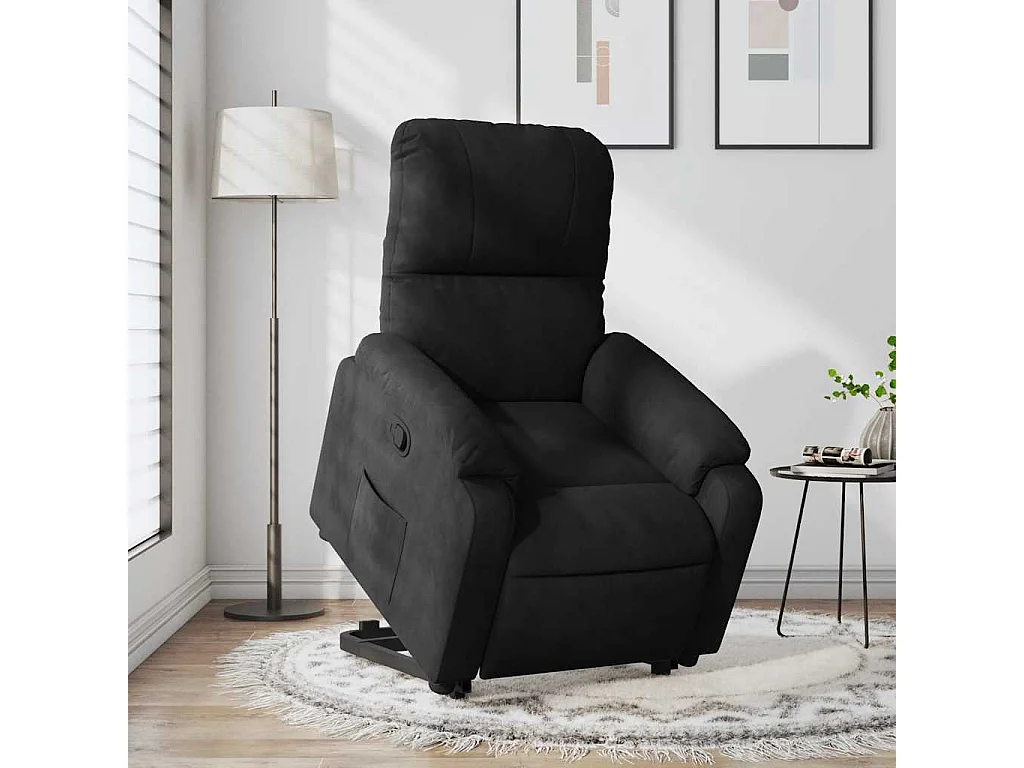 Fauteuil inclinable-Chaise de relax-Fauteuil salon noir tissu microfibre SHL4114